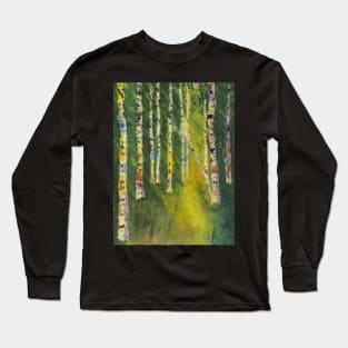 Sunlit Birches Watercolor Batik Long Sleeve T-Shirt